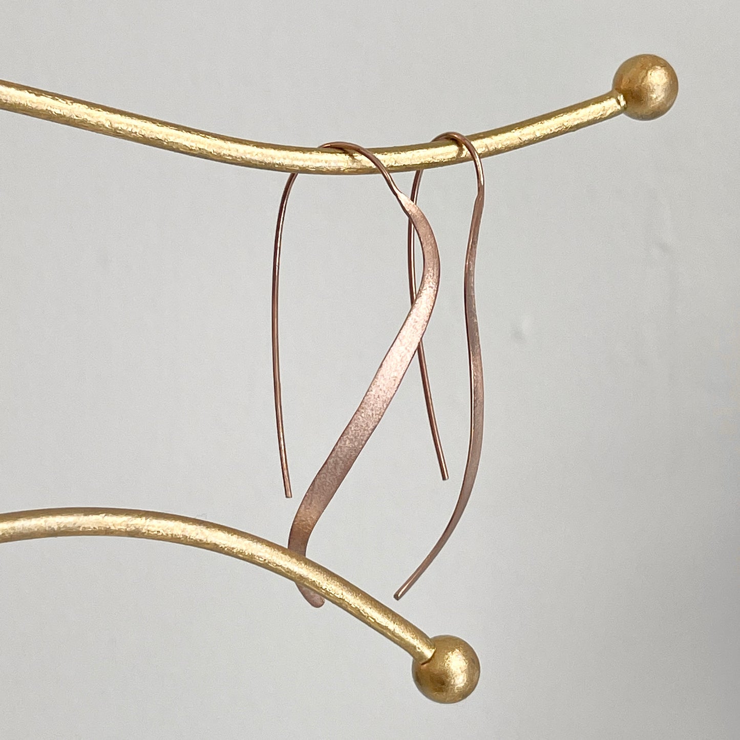 Estate Sterling Silver Rose Gold Plated Matte Wire Drop Earrings