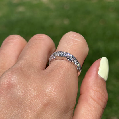 14KT White Gold Filigree Diamond Dome Ring