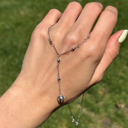 Estate 10KT White Gold Beaded Ball Lariat Necklace - LSJ