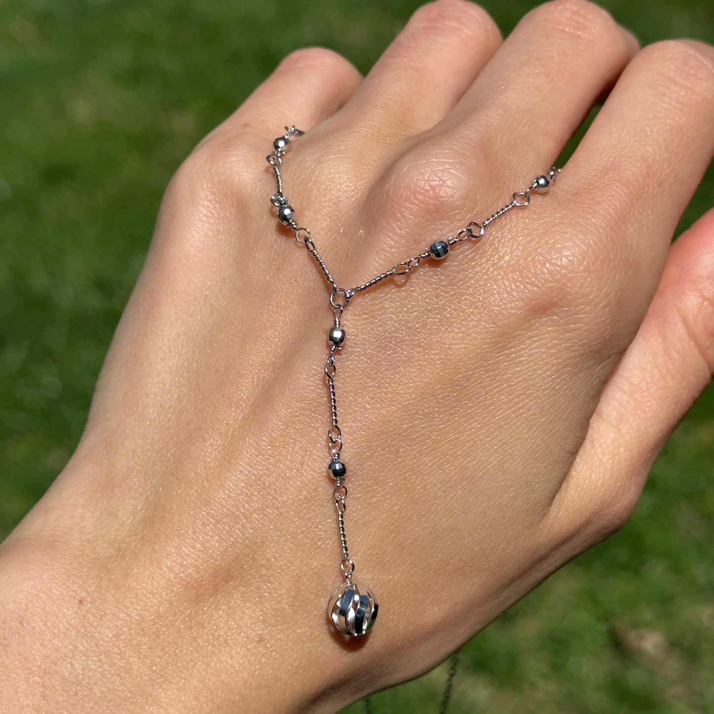 Estate 10KT White Gold Beaded Ball Lariat Necklace - LSJ