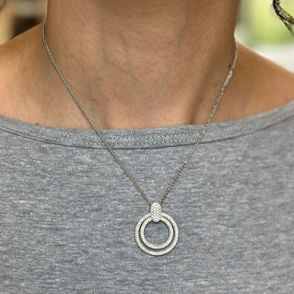 Estate 14KT White Gold Double Circle Diamond Necklace