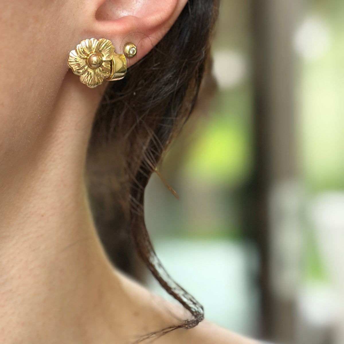 Estate 14KT Yellow Gold Leaf Earring Jackets