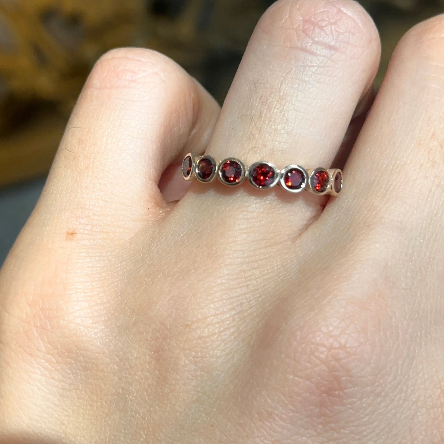 10KT Yellow Gold Bezel Garnet 7 Stone Ring