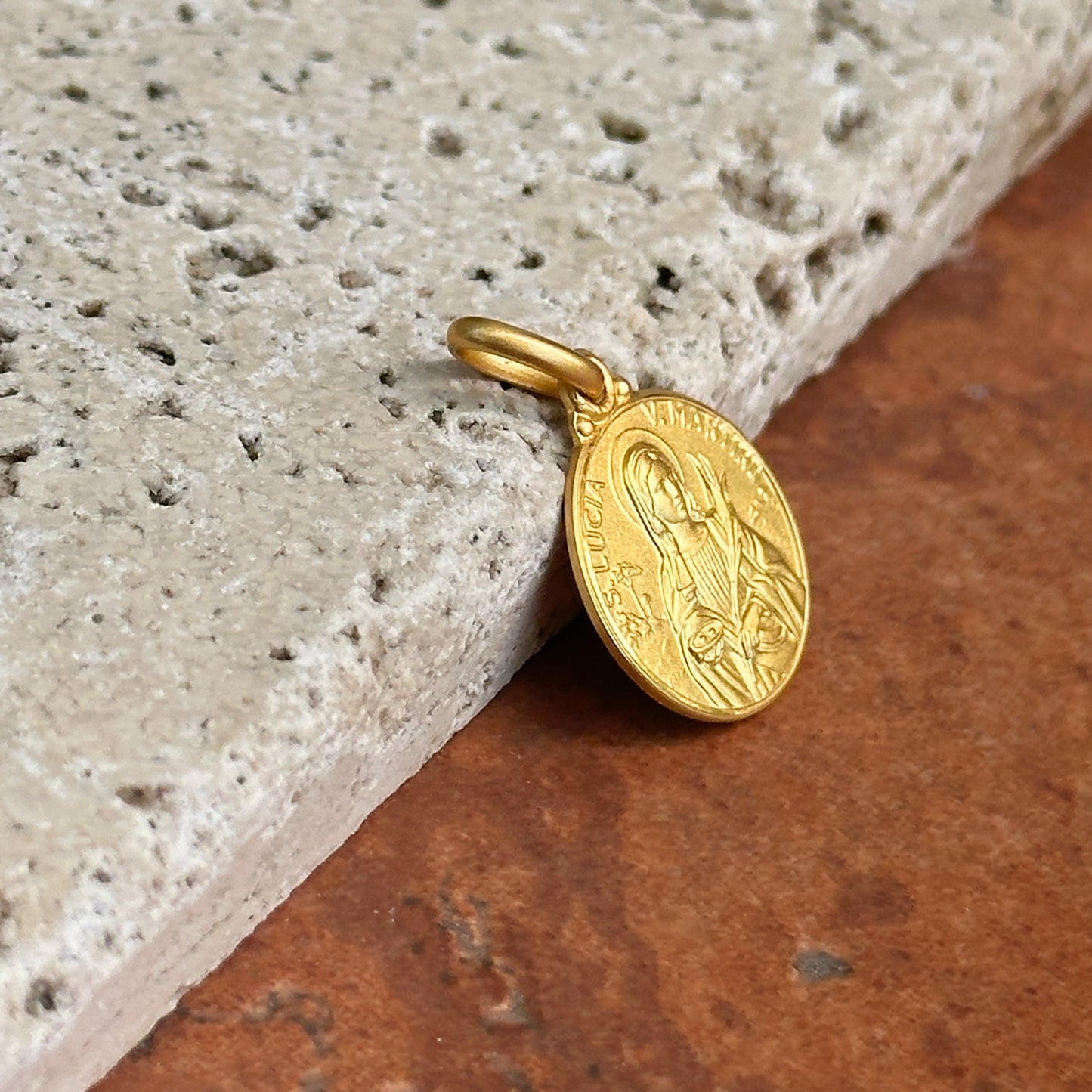 14KT Yellow Gold St Lucia Lucy Matte Medal Pendant Charm 12mm