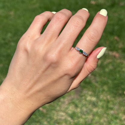 14KT White Gold Bezel Chrome Diopside + Diamond Ring - LSJ