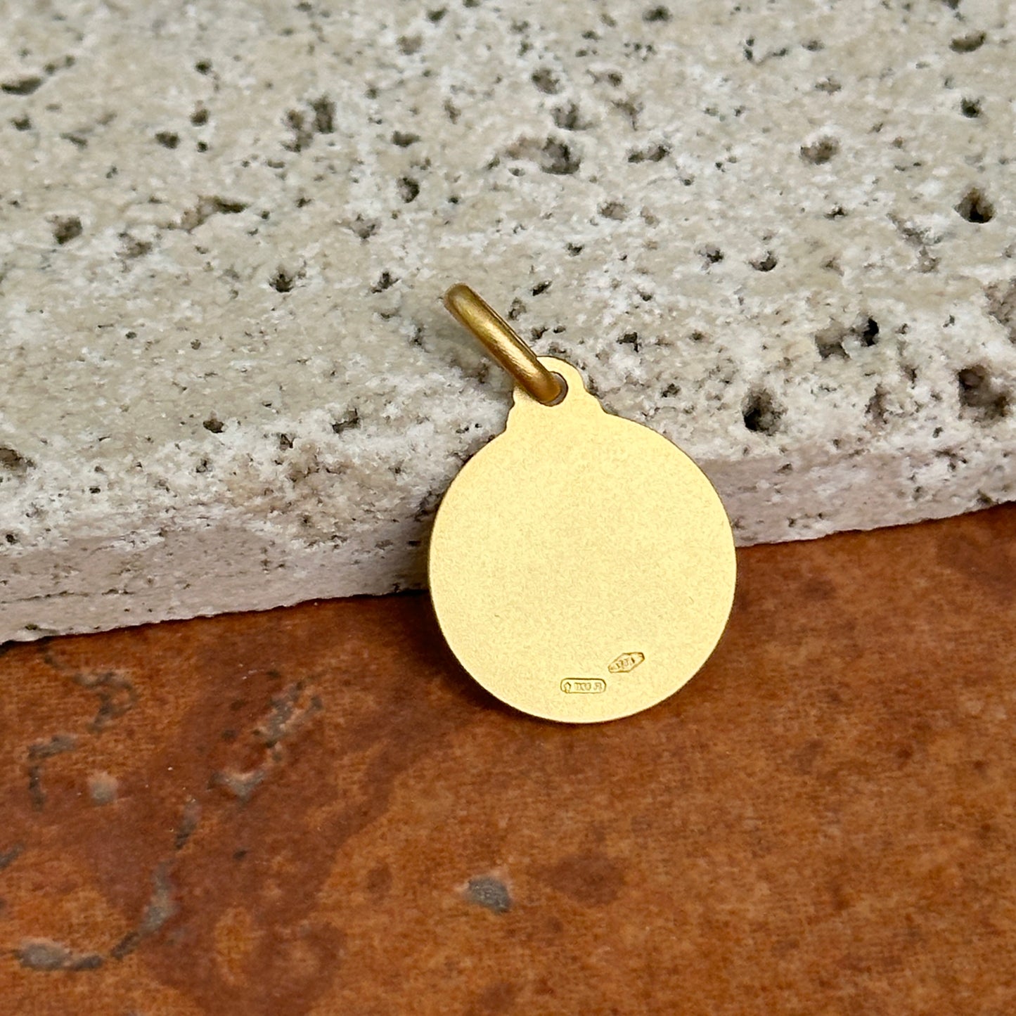 14KT Yellow Gold St Lucia Lucy Matte Medal Pendant Charm 12mm