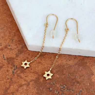 14KT Yellow Gold Star of David Charm Wire Dangle Earrings