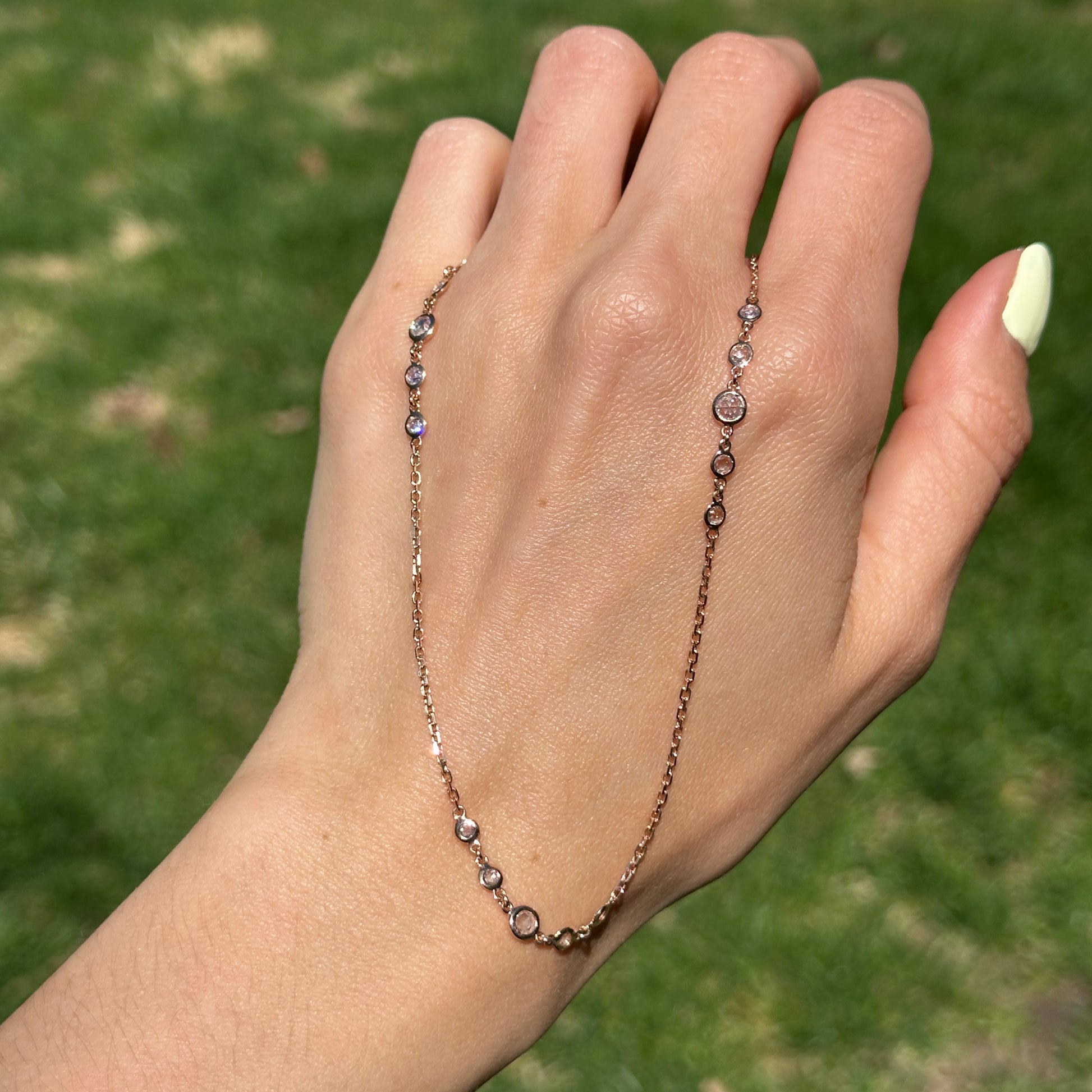14KT Rose Gold Rose-Cut Diamond Bezel Station Necklace - LSJ