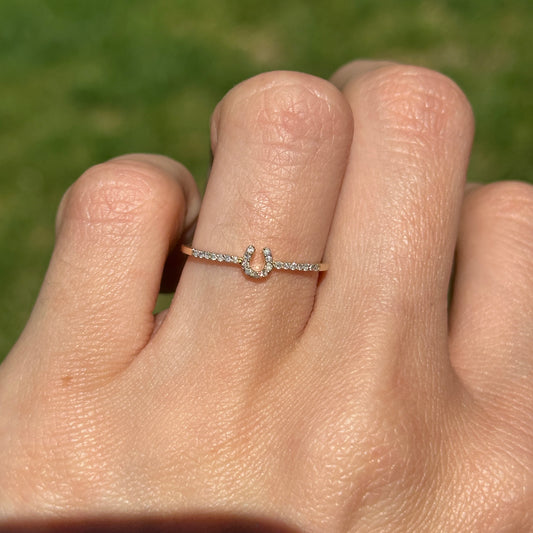 14KT Yellow Gold Mini Diamond Horseshoe Ring - LSJ
