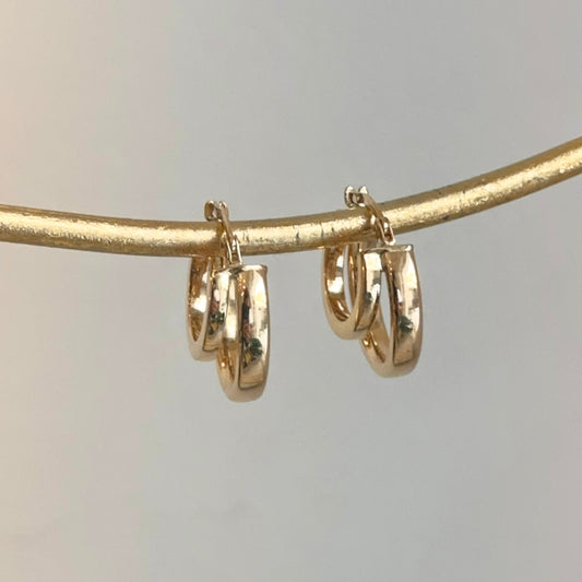 14KT Yellow Gold Double Row Huggie Hoop Earrings