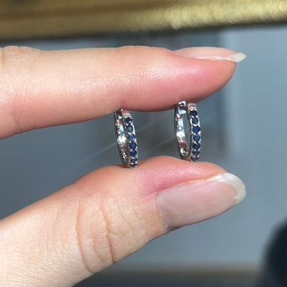 10KT White Gold Blue Sapphire Huggie Hoop Earrings