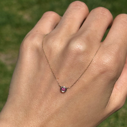 14KT Yellow Gold Bezel Round Ruby Station Necklace