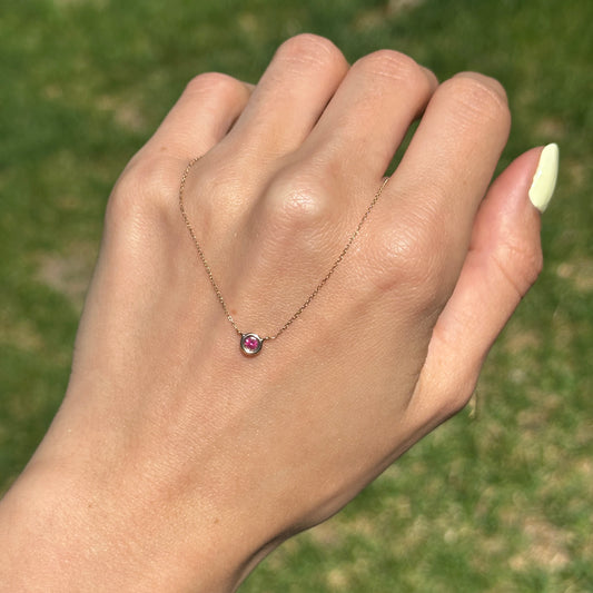 14KT Yellow Gold Bezel Round Ruby Station Necklace