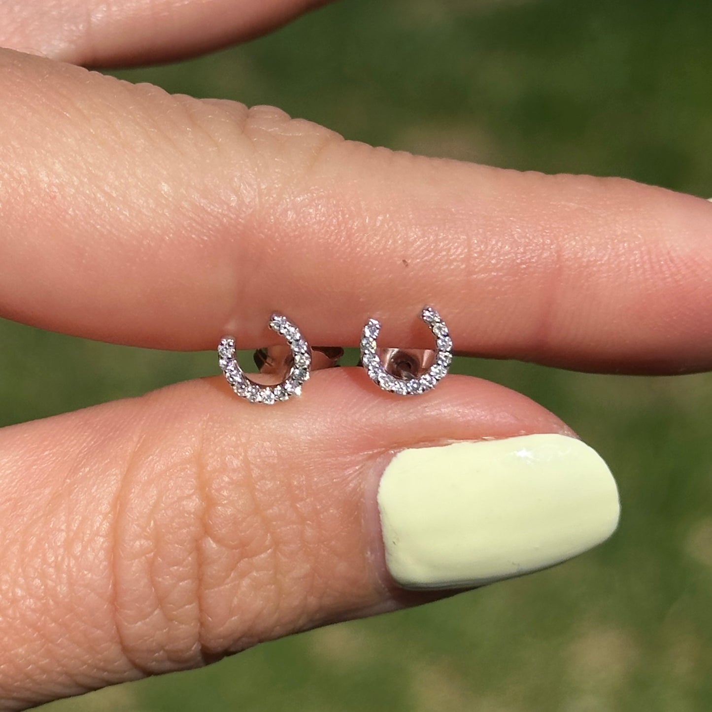 18KT White Gold Mini Diamond Horseshoe Stud Earrings