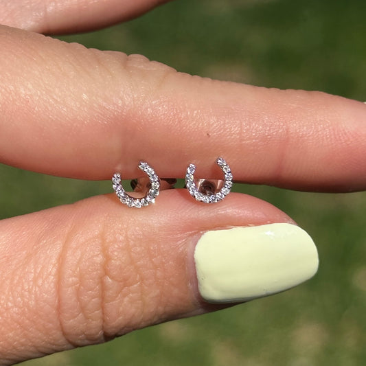 18KT White Gold Mini Diamond Horseshoe Stud Earrings
