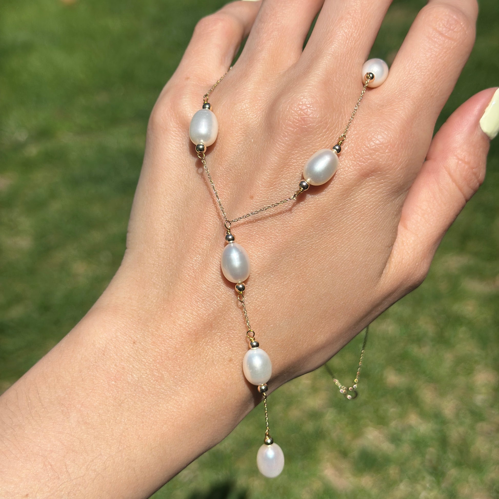 14KT Yellow Gold Oval Freshwater Pearl Lariat Chain Necklace - LSJ