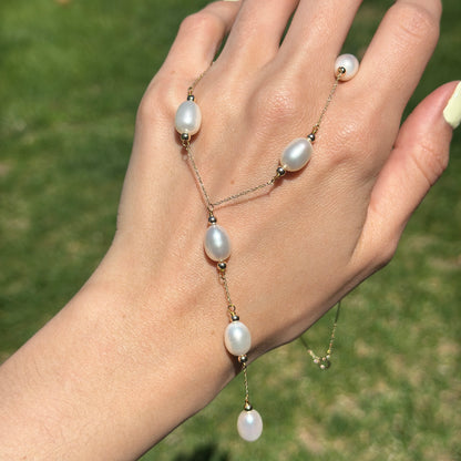 14KT Yellow Gold Oval Freshwater Pearl Lariat Chain Necklace - LSJ