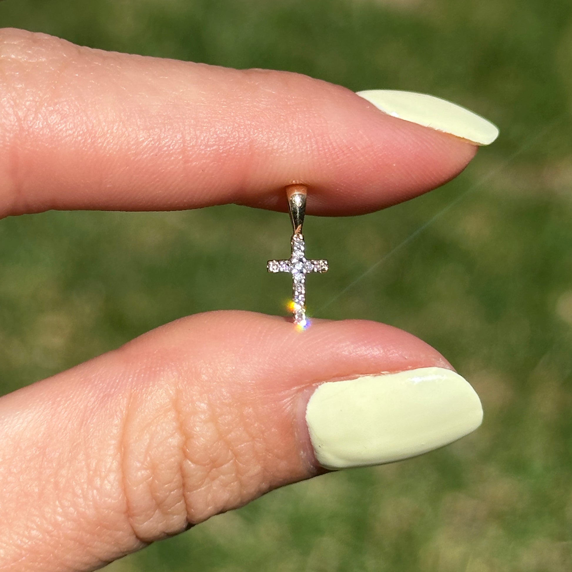 14KT Yellow Gold Mini Diamond Cross Pendant Charm - LSJ