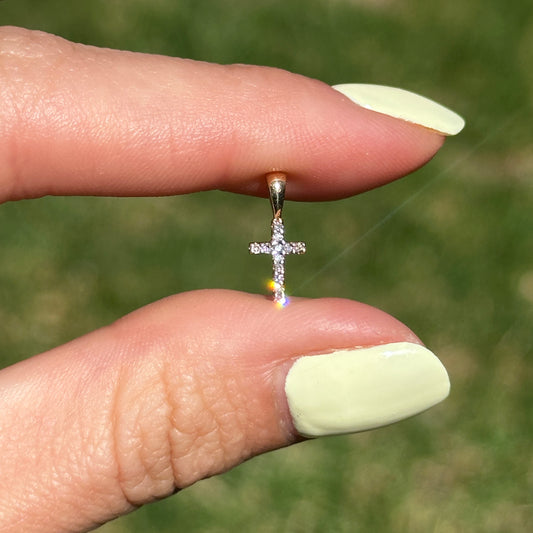 14KT Yellow Gold Mini Diamond Cross Pendant Charm
