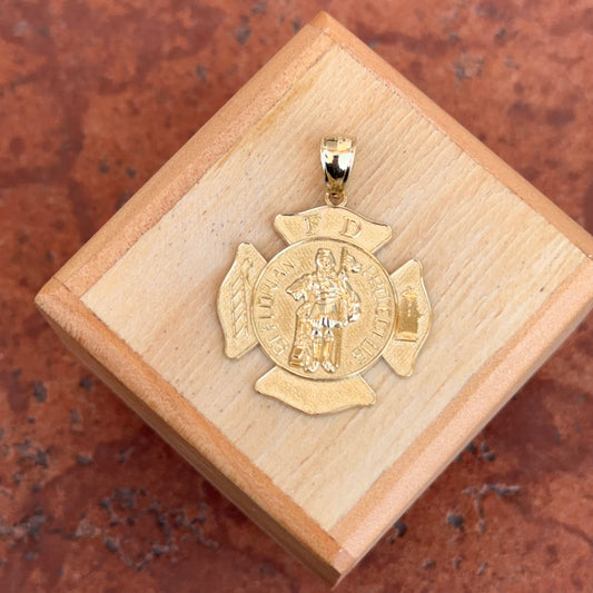 14KT Yellow Gold St Florian Firefighter Badge Pendant 32mm