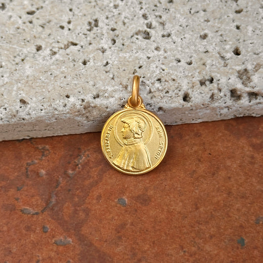 14KT Yellow Gold St Elizabeth Ann Seton Matte Medal Pendant 14mm