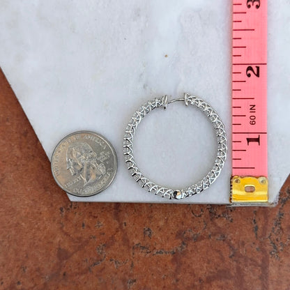 Sterling Silver Inside Outside CZ Hoop Earrings 39mm