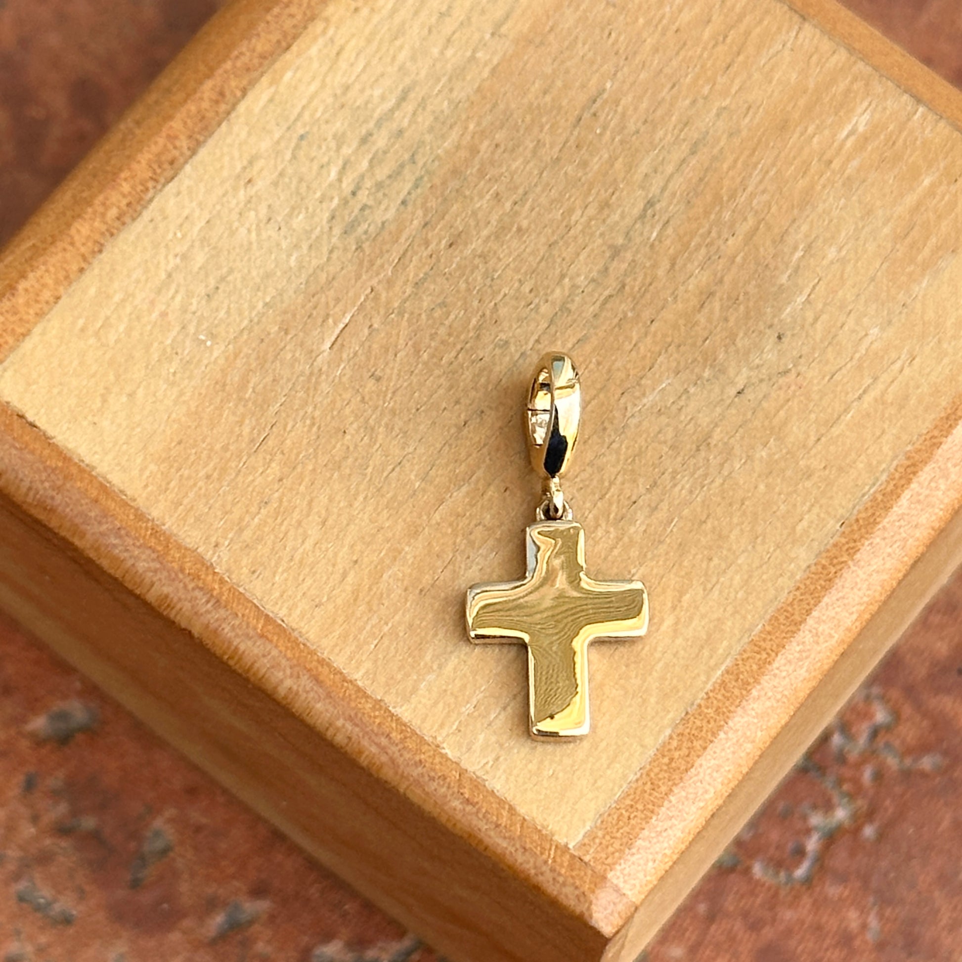 14KT Yellow Gold Solid Cross Pendant Charm Clip - LSJ