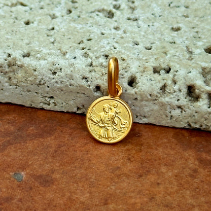 14KT Yellow Gold Matte St Christopher Round Medal Pendant Charm 8mm