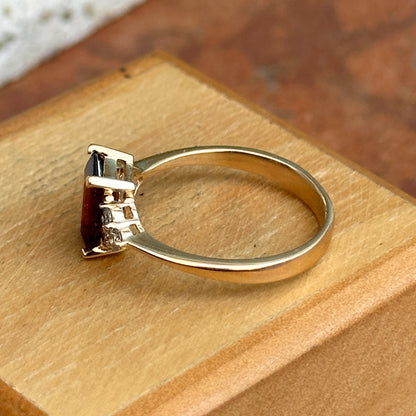 Estate 14KT Yellow Gold Emerald-Cut Garnet + Diamond Accent Ring - LSJ