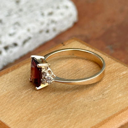 Estate 14KT Yellow Gold Emerald-Cut Garnet + Diamond Accent Ring - LSJ