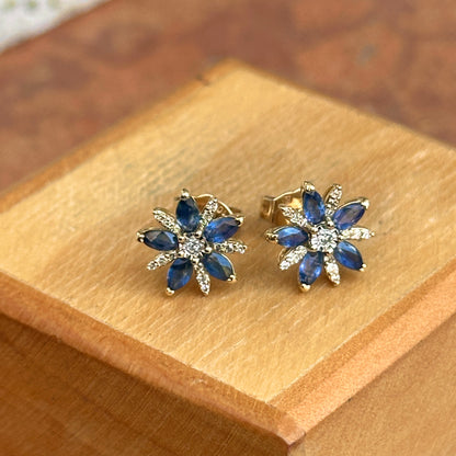 10KT Yellow Gold Marquise Sapphire + Diamond Starburst Earrings - LSJ