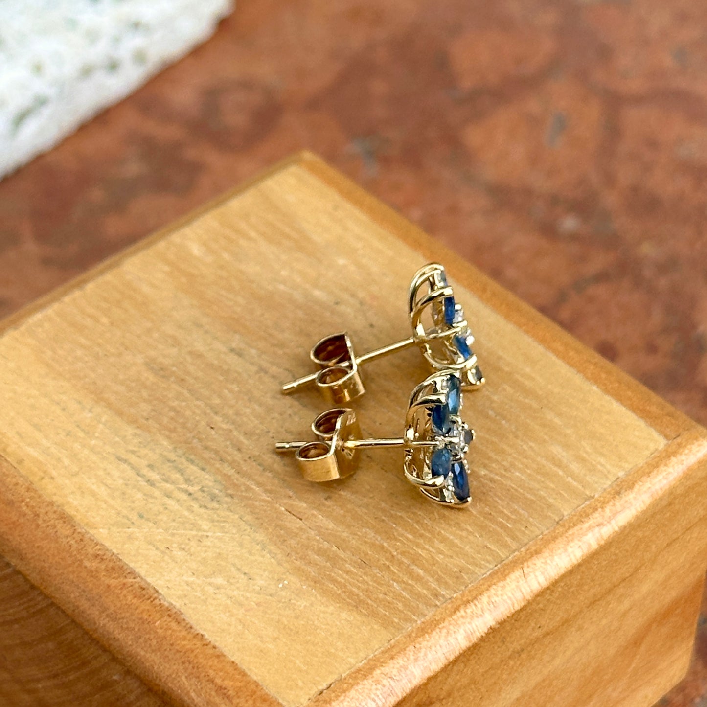 10KT Yellow Gold Marquise Sapphire + Diamond Starburst Earrings - LSJ
