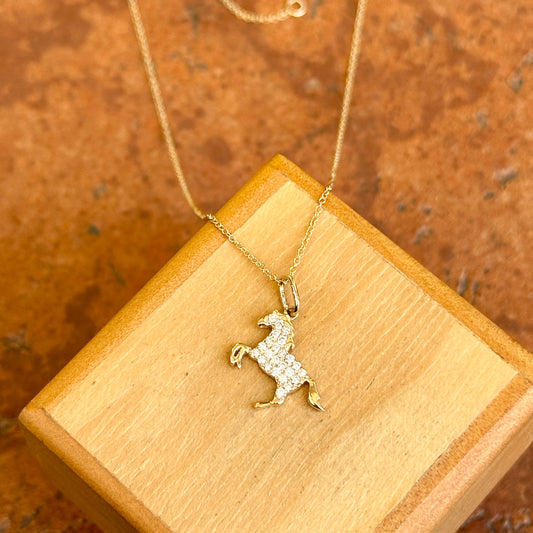 14KT Yellow Gold Pave Diamond Horse Cable Necklace Adjustable 18''