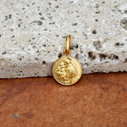 14KT Yellow Gold St Anthony Matte Medal Pendant 10mm