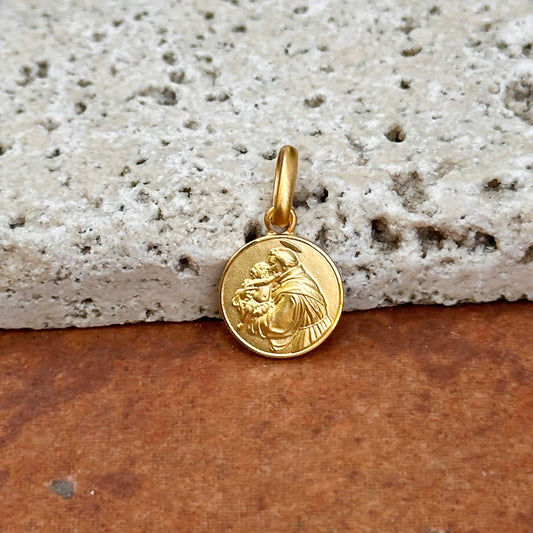 14KT Yellow Gold St Anthony Matte Medal Pendant 10mm