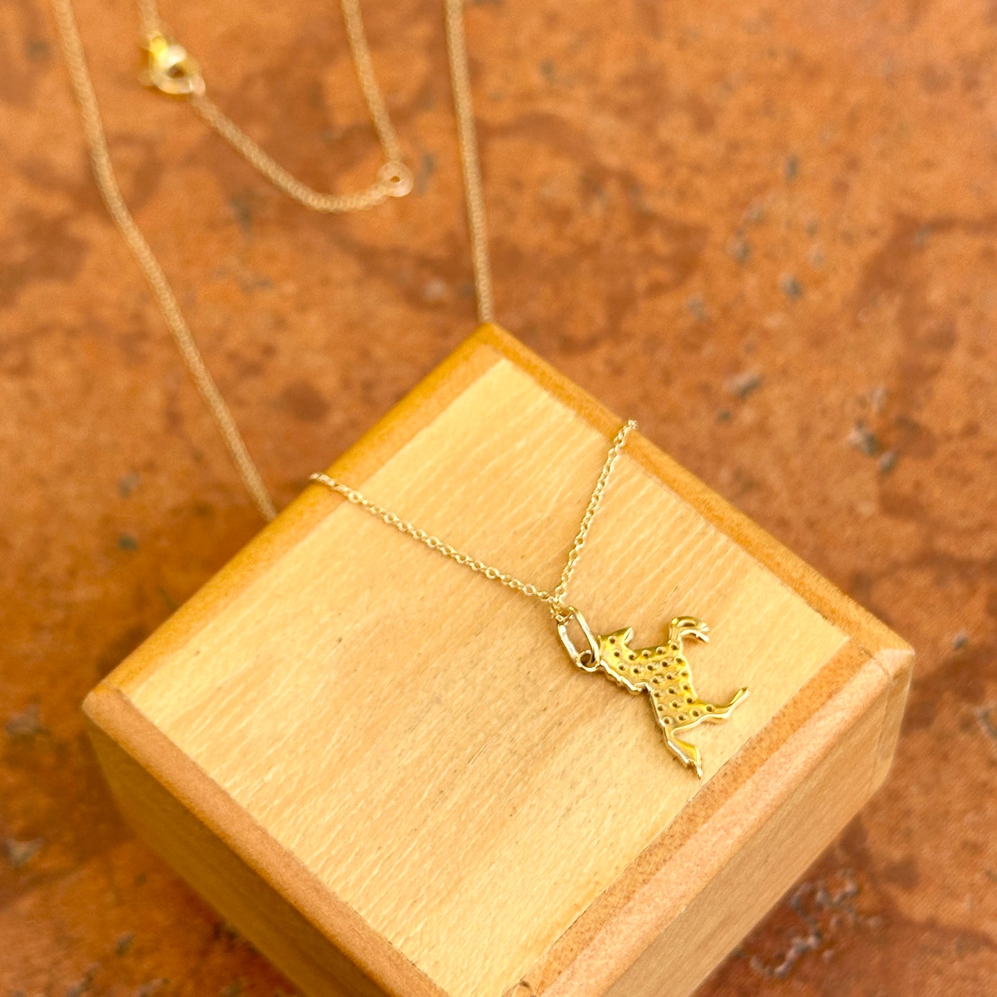 14KT Yellow Gold Pave Diamond Horse Cable Necklace Adjustable 18''