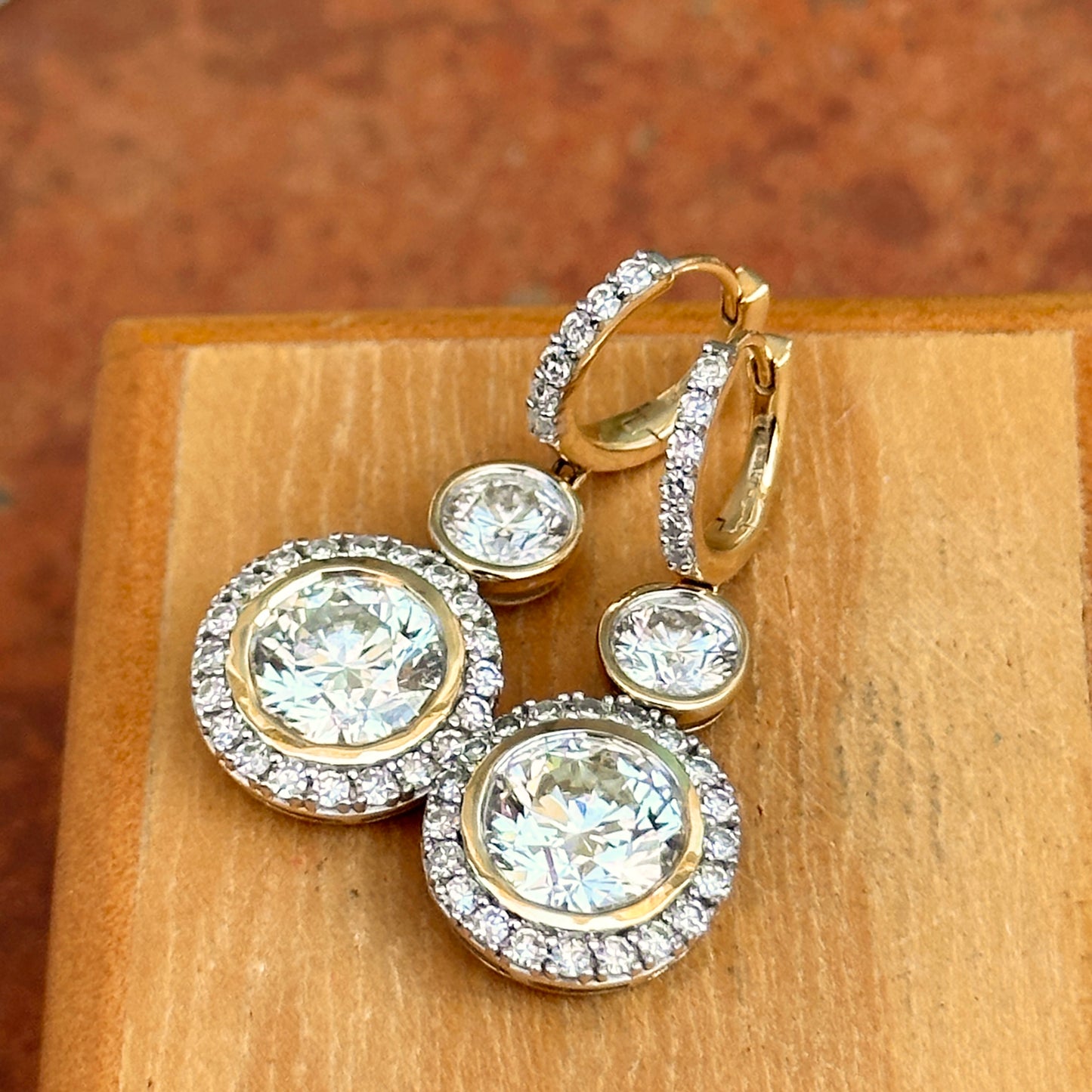 14KT Yellow Gold Lab Diamond Huggie Hoop Earrings with Charms - LSJ