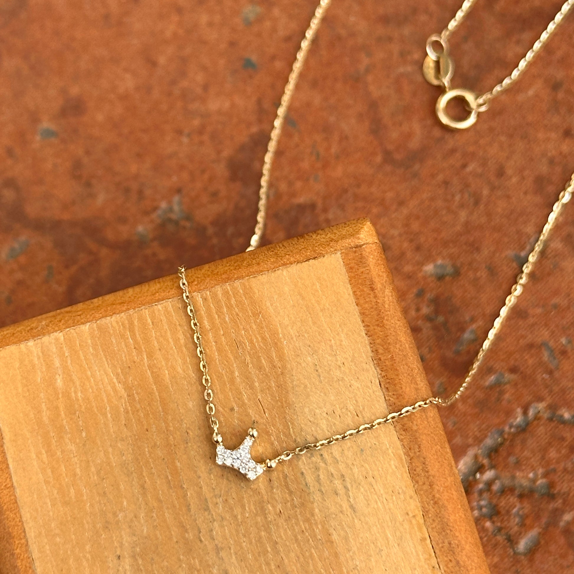 14KT Yellow Gold Pave Diamond Mini Crown Necklace - LSJ