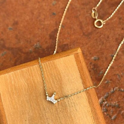 14KT Yellow Gold Pave Diamond Mini Crown Necklace - LSJ