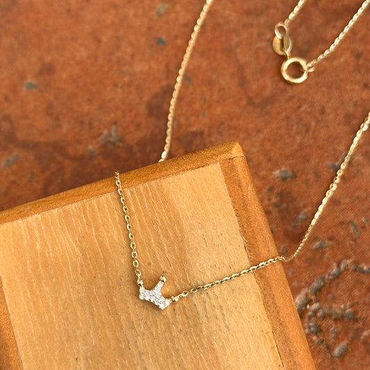 14KT Yellow Gold Pave Diamond Mini Crown Necklace