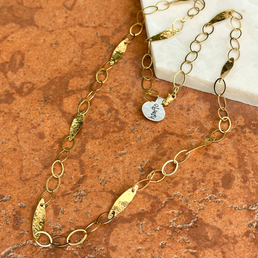 14KT Yellow Gold Hammered Oval Links Necklace 24"