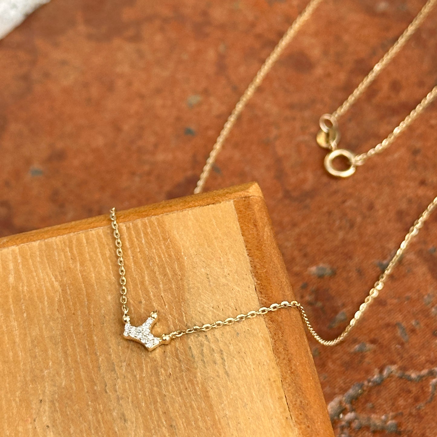 14KT Yellow Gold Pave Diamond Mini Crown Necklace - LSJ