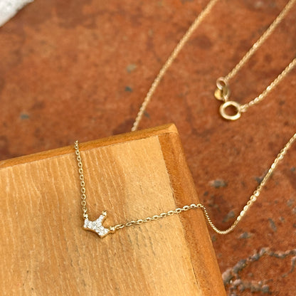 14KT Yellow Gold Pave Diamond Mini Crown Necklace - LSJ