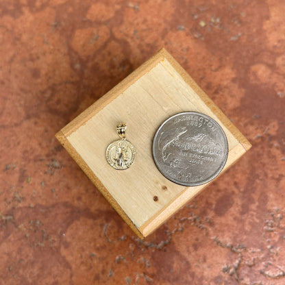 14KT Yellow Gold Mini St Benedict Medal Pendant Charm 10mm