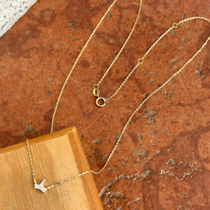 14KT Yellow Gold Pave Diamond Mini Crown Necklace - LSJ