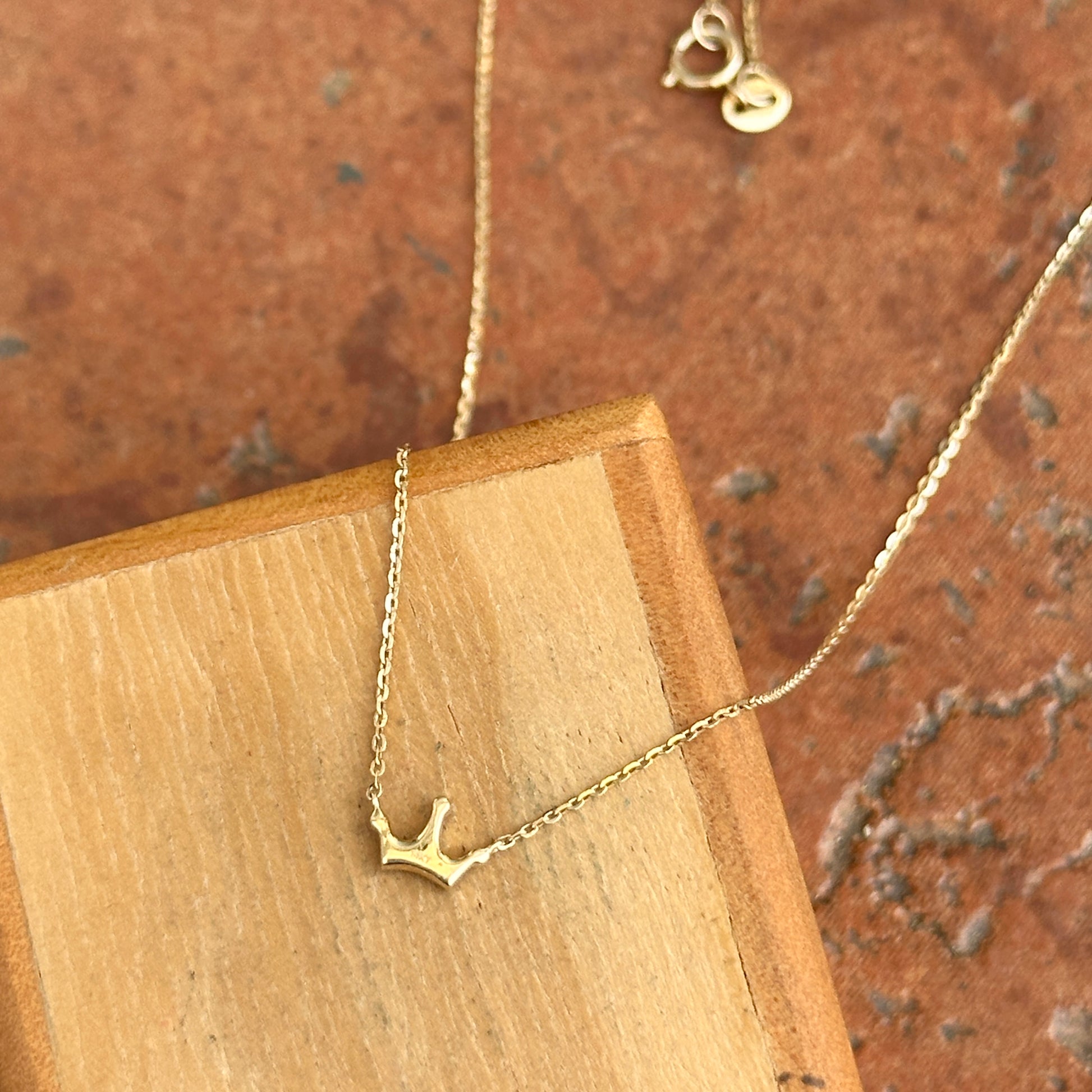 14KT Yellow Gold Pave Diamond Mini Crown Necklace - LSJ