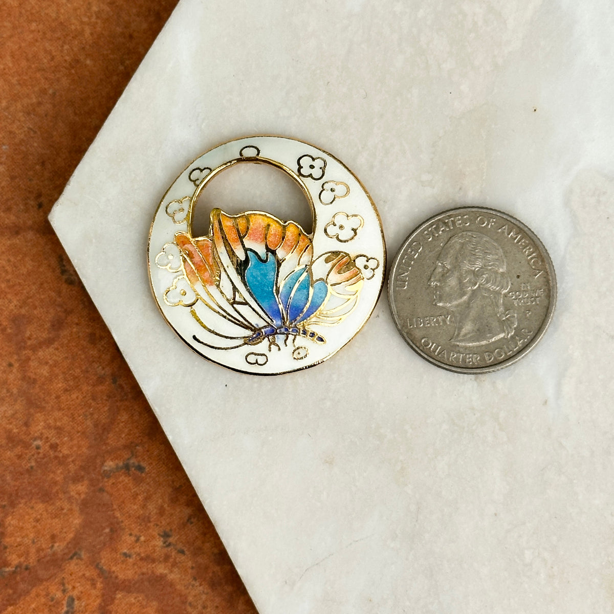 Estate Gold-Tone White Cloisonne Enamel Round Earring Charms