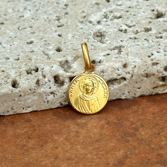 14KT Yellow Gold St Clare of Assisi Matte Medal Pendant Charm 10mm