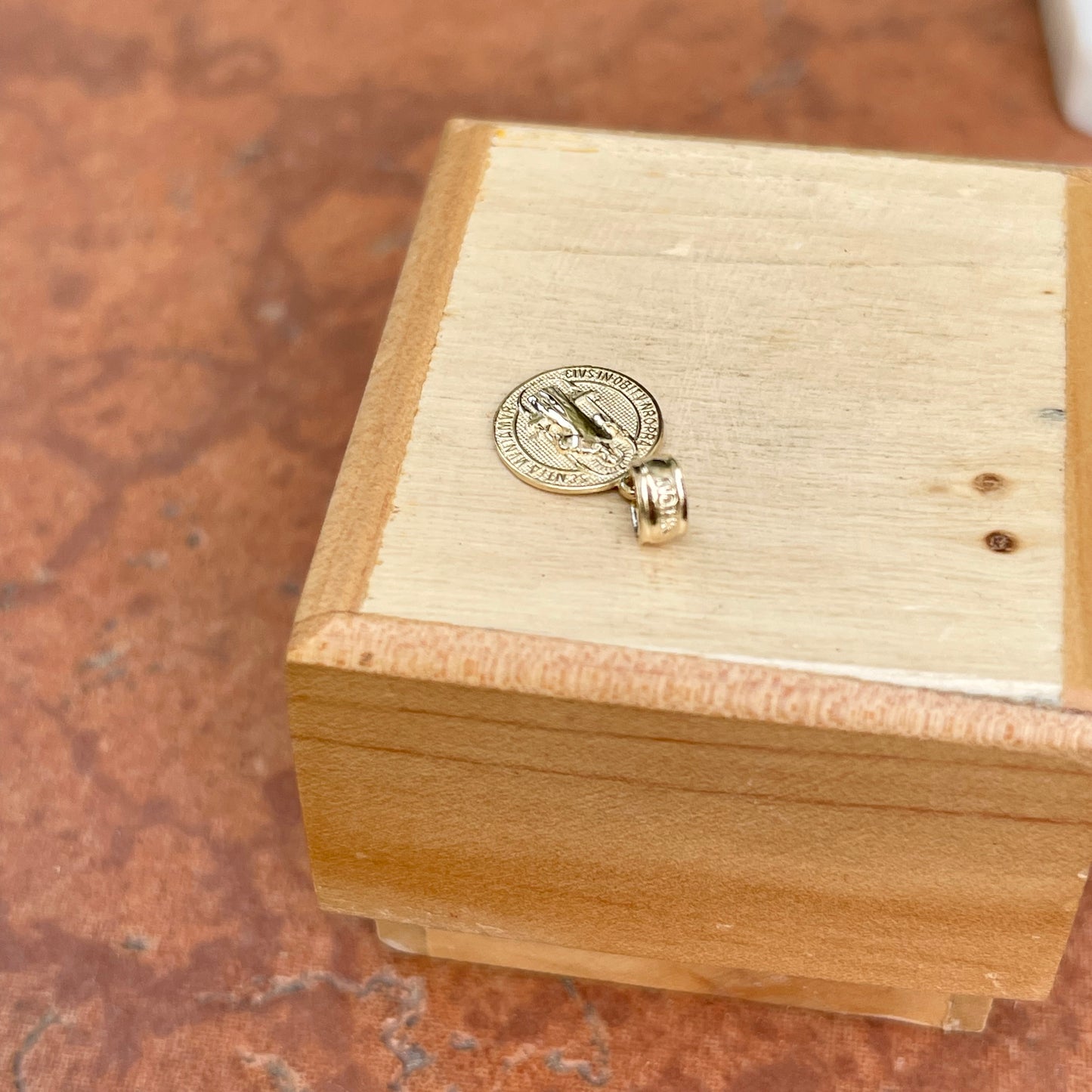 14KT Yellow Gold Mini St Benedict Medal Pendant Charm 10mm