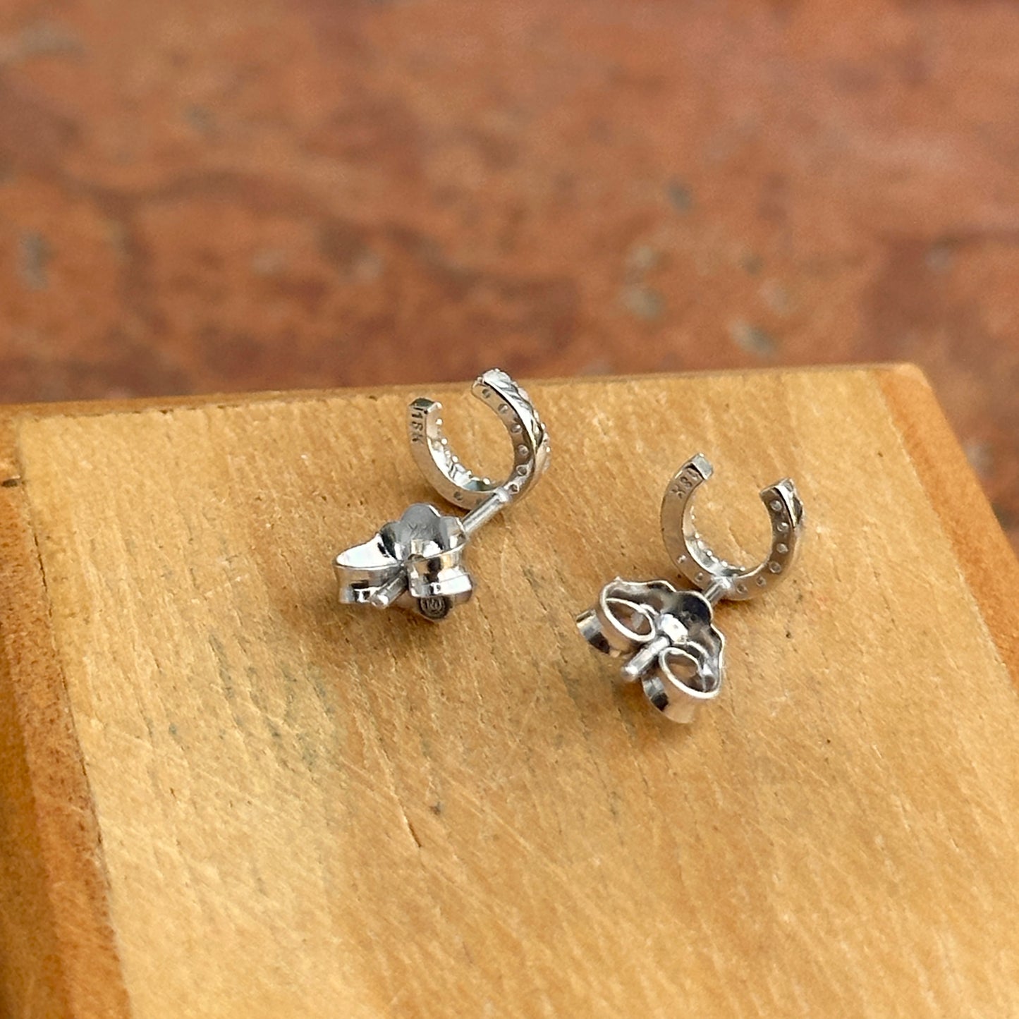 18KT White Gold Mini Diamond Horseshoe Stud Earrings